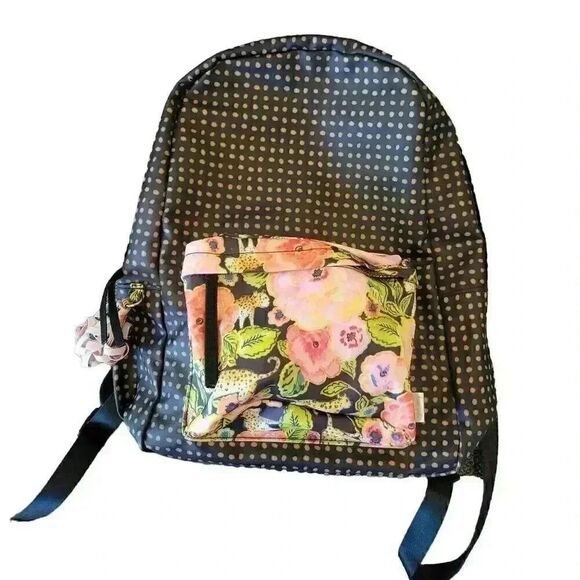 Haute Girl's Black & Gold Polka-dot, Pink Floral Back Pack NEW - Picture 1 of 9